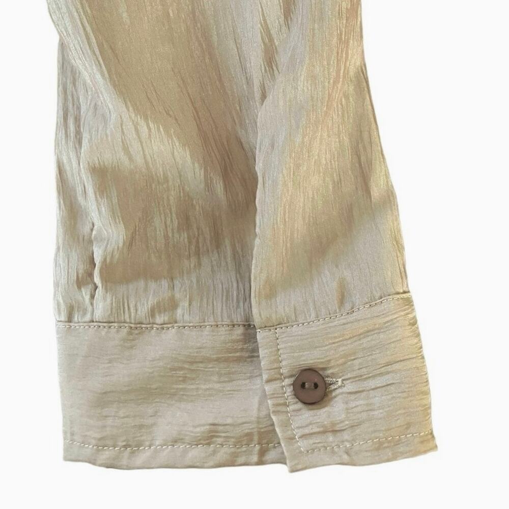 Chico's Women's Tan Button-Up Roll Sleeve Semi-Sheer Blouse Career SZ 2 L/12 - Picture 4 of 9